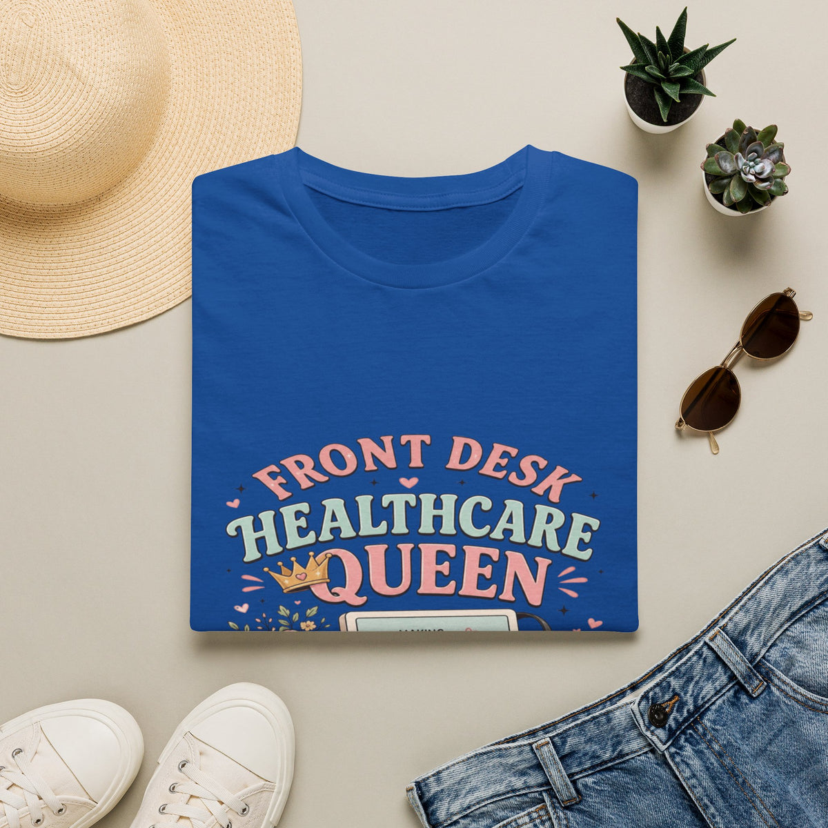 Playful Feminine Design For Front Desk Healthcare Queen- Graphic Tees