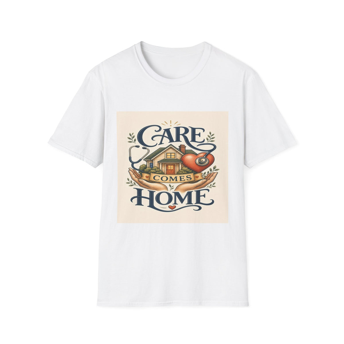 T-shirt Design Featuring Care Comes Home With Warm Illustrations- Graphic Tees