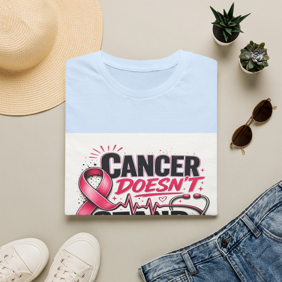 Bold Oncology Nurse Design Featuring Empowering Phrase With Awareness Ribbon- Graphic Tees
