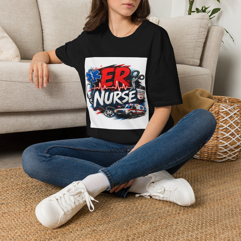 Bold Streetwear T-Shirt Design Featuring ER Nurse Typography- Graphic Tees