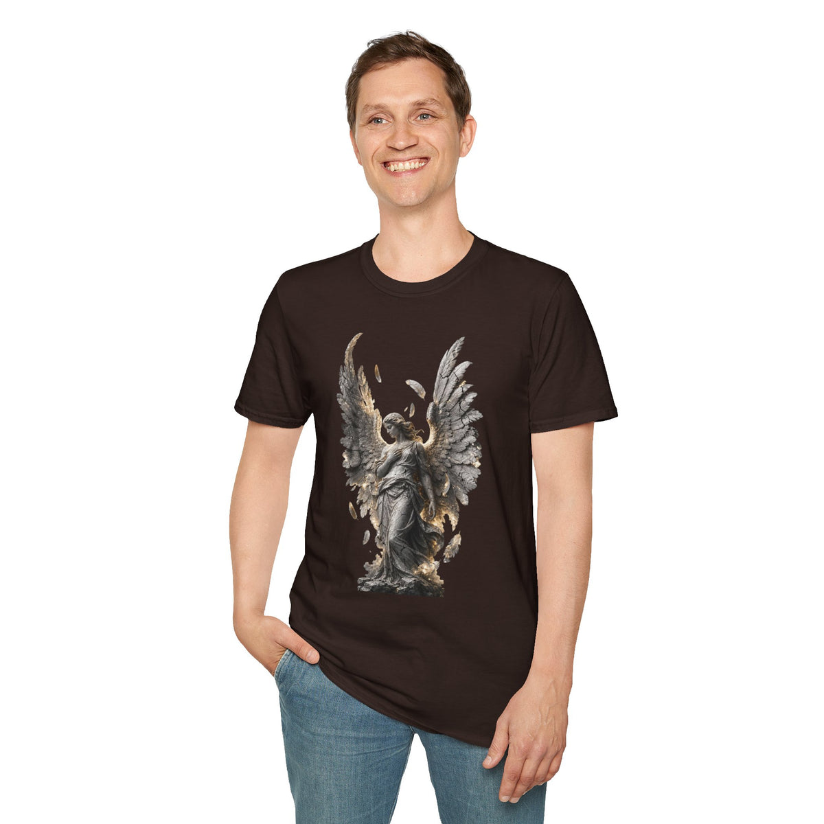Angel Wings Graphic T-Shirt — Fallen Feather Statue Design