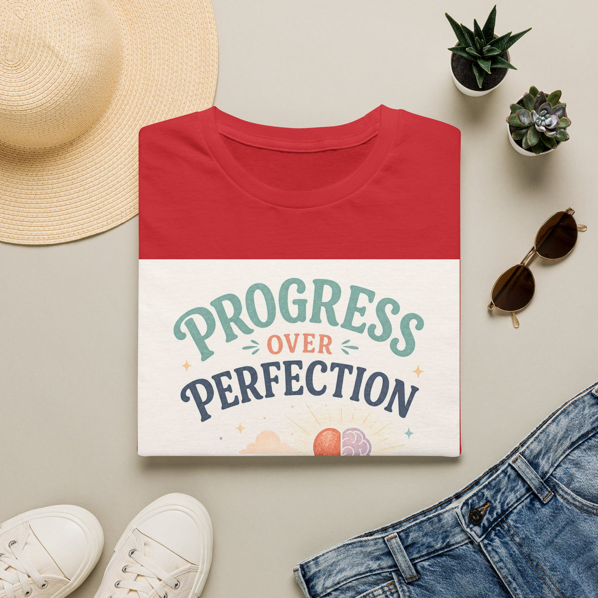 Bold T Shirt Design Featuring Progress Over Perfection Phrase