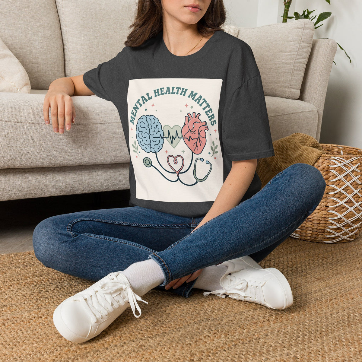 Stylized Brain And Heart Design For Mental Health Awareness