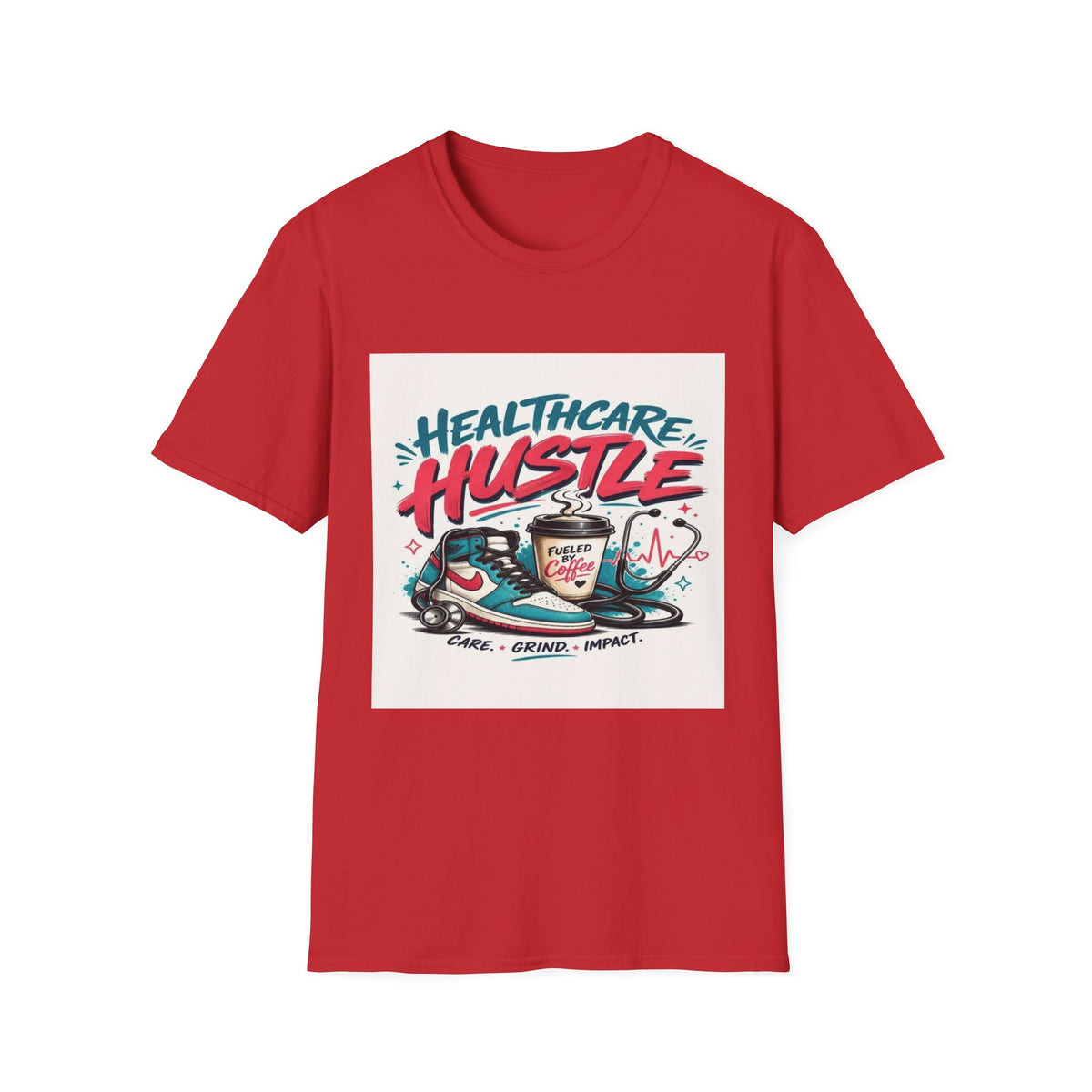 Dynamic T-Shirt Design Featuring Healthcare Hustle Text- Graphic Tees
