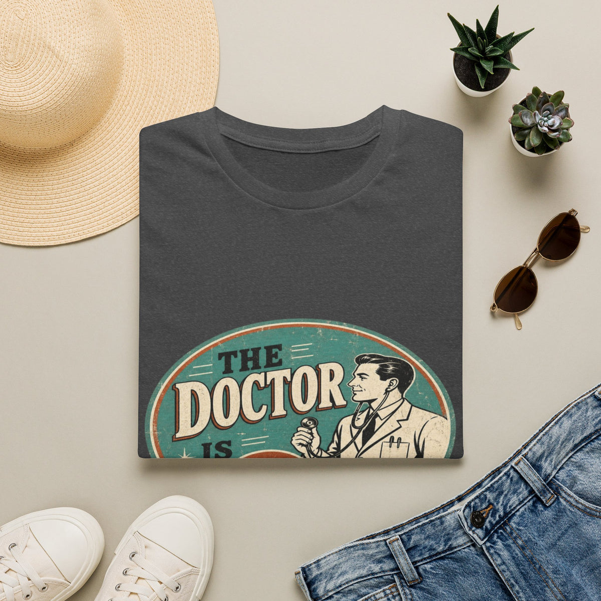 Vintage 1950s Doctor Office Graphic With Classic Badge- Graphic Tees