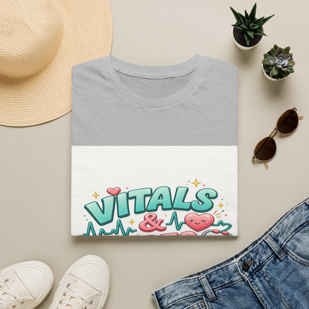 Trendy Healthcare T-Shirt Design Featuring Vitals And Vibes (1)- Graphic Tees