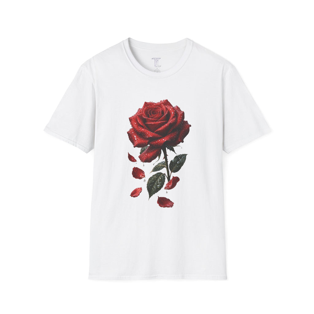 Red Rose Graphic T-Shirt — Falling Petals Floral Tee