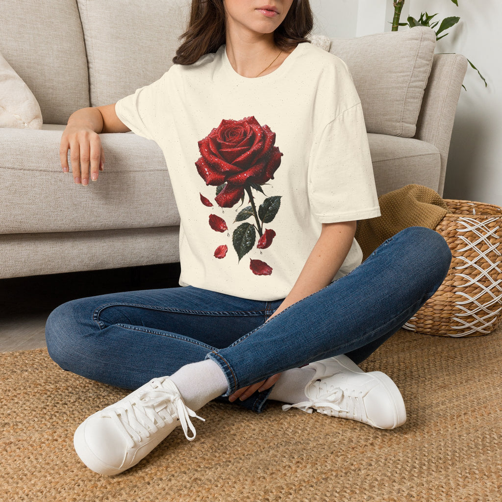 Red Rose Graphic T-Shirt — Falling Petals Floral Tee