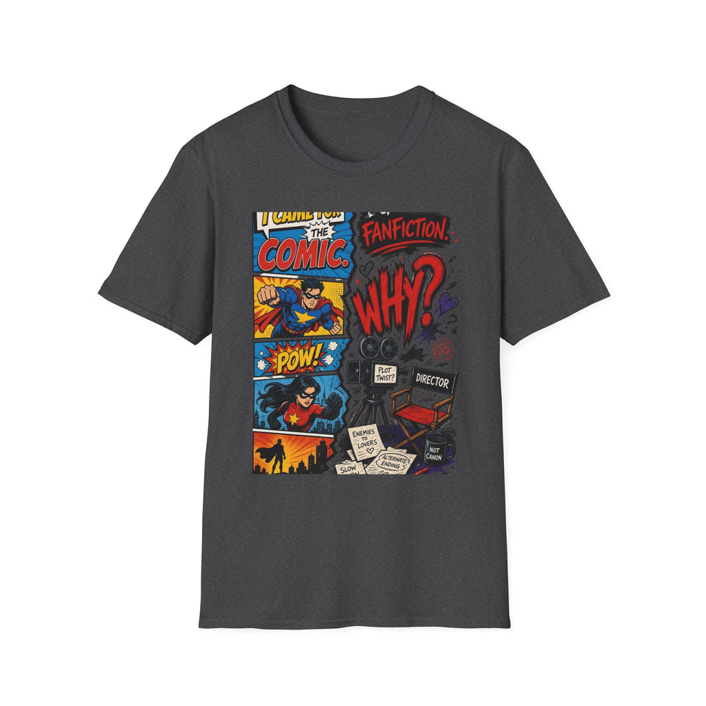 Split T Shirt Design Featuring Comic Panels And Fanfiction Elements