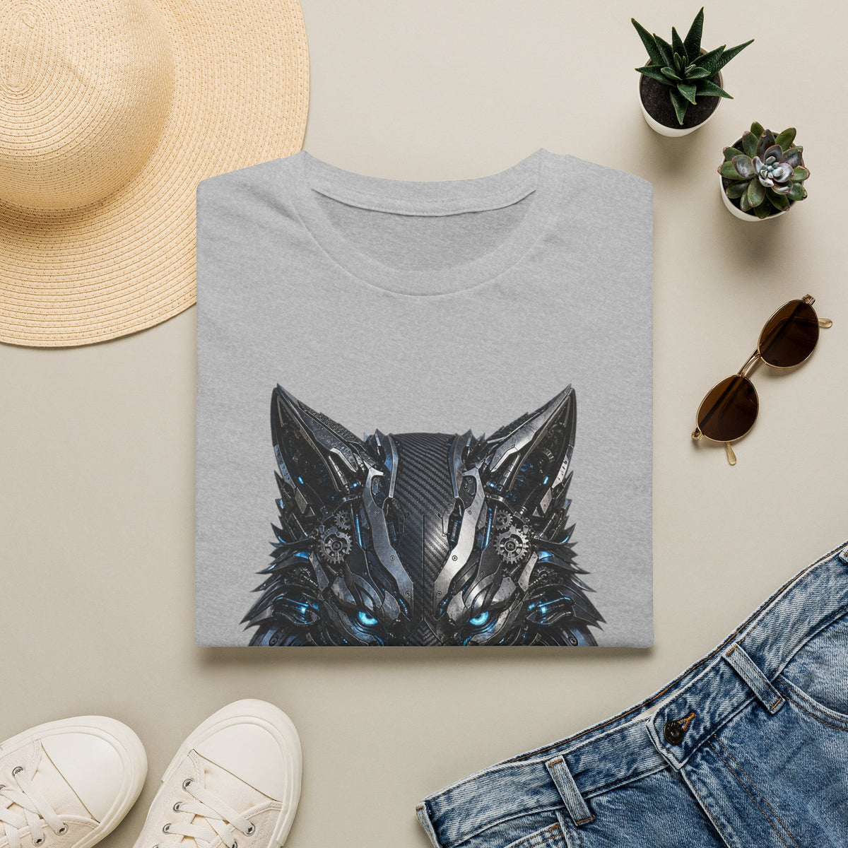 Wolf Mask T-Shirt — Futuristic Blue-Eyed Cyber Wolf Graphic Tee