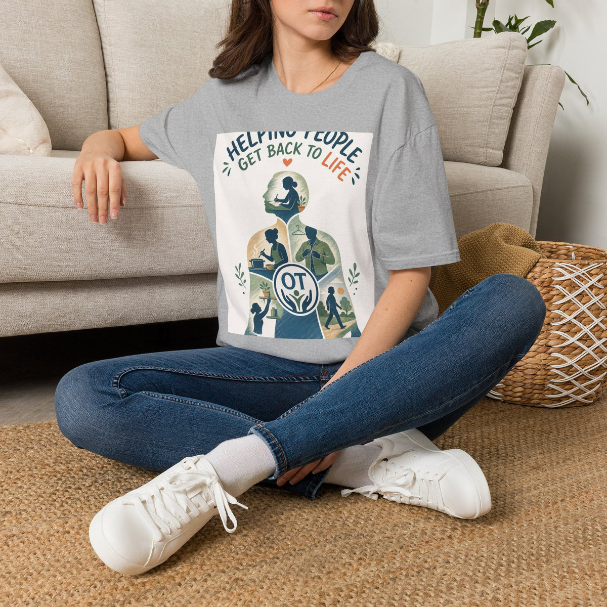 T Shirt Design Featuring Daily Activities Silhouette With OT Symbol