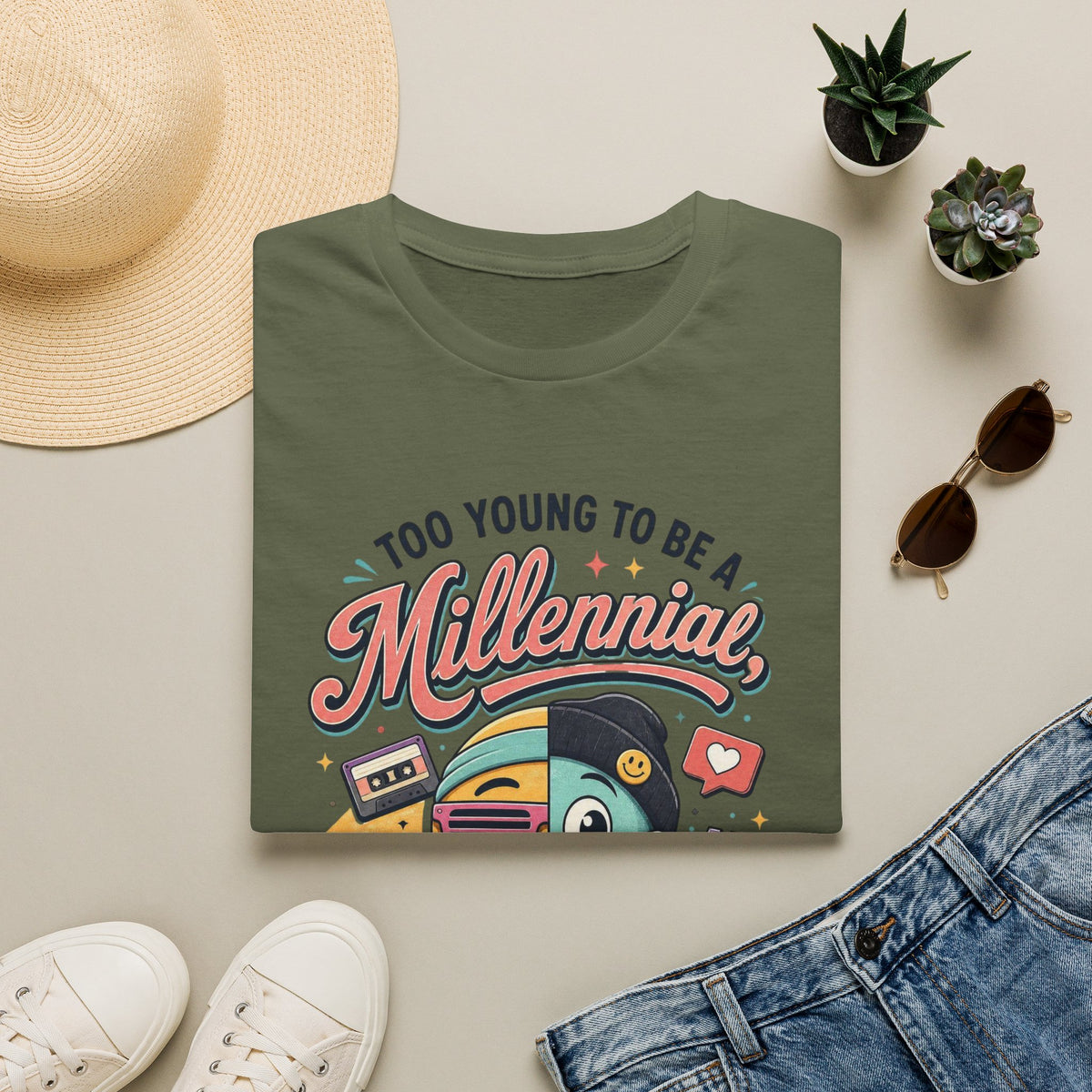 Millennial vs Gen Z Retro Graphic T‑Shirt — "Too Young to Be a Millennial, Too Old to Be a Gen Z"