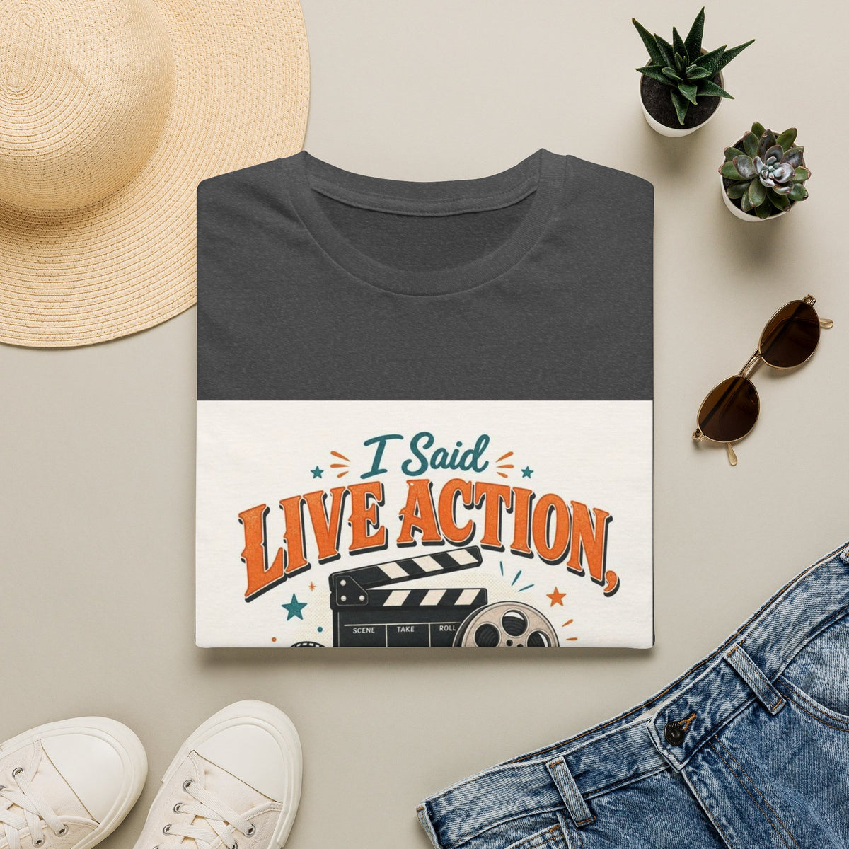 Retro T-Shirt Design Featuring Bold Typography And Film Elements- Graphic Tees