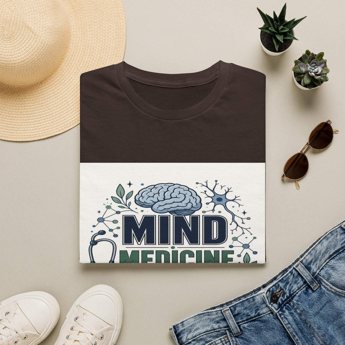 Illustration of Stacked Words Mind Medicine Healing with Medical Icons- Graphic Tees
