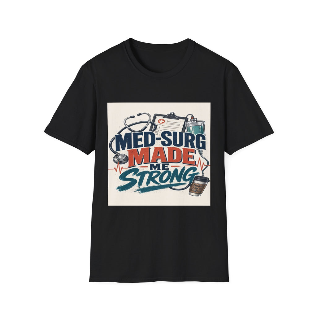 Bold Typography Design Celebrating Med-Surg Strength With Healthcare Icons- Graphic Tees