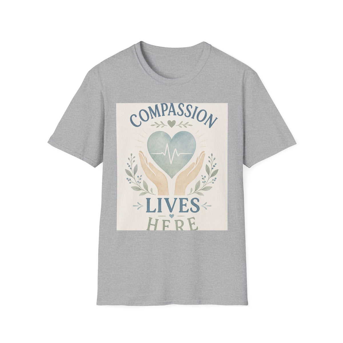 T Shirt Design Featuring Compassion Lives Here With Heart And Hands