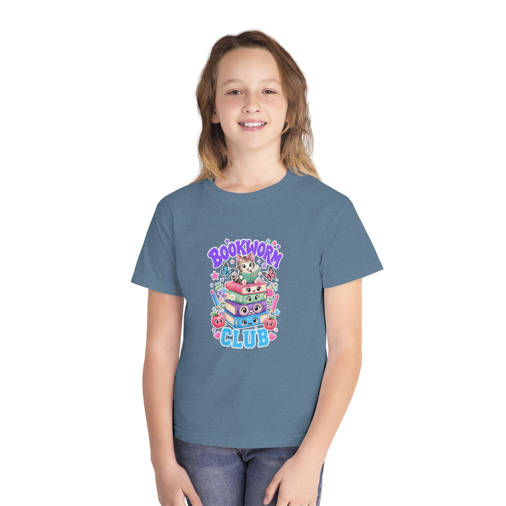 Youth Tee — Cute "Bookworm Club" Stack Graphic