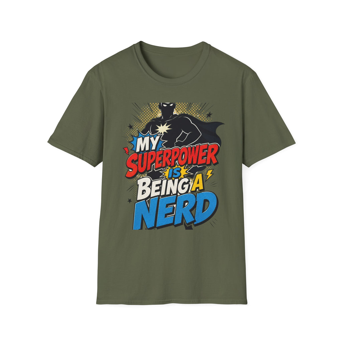 Comic Book Typography Celebrating Nerd Culture With Superhero Silhouette