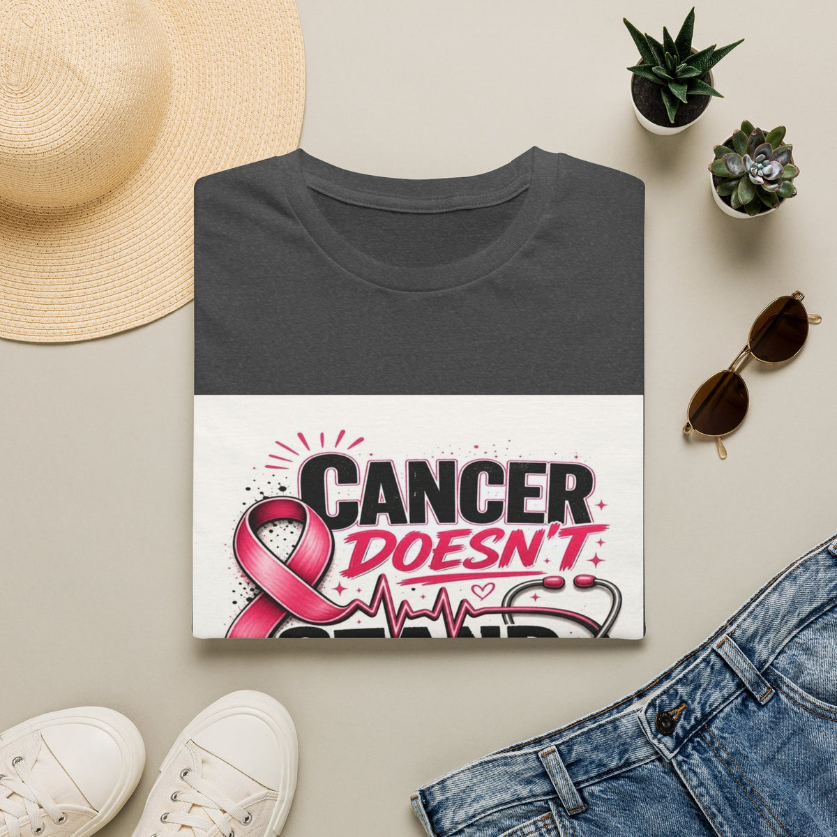 Bold Oncology Nurse Design Featuring Empowering Phrase With Awareness Ribbon- Graphic Tees
