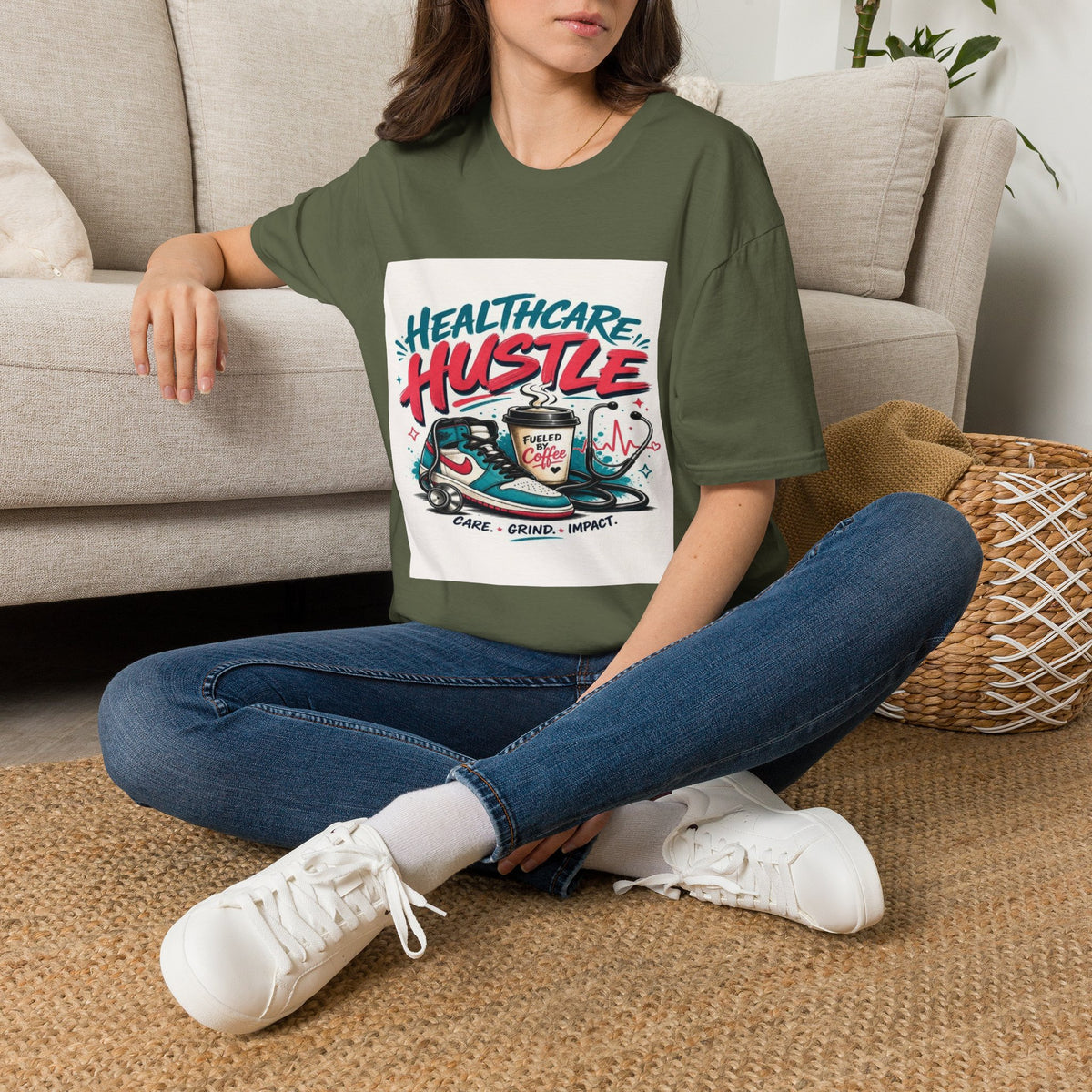 Dynamic T-Shirt Design Featuring Healthcare Hustle Text- Graphic Tees