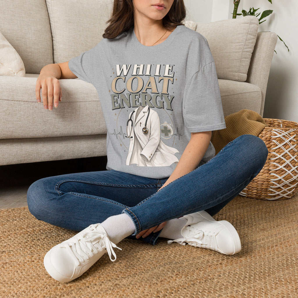 Elegant T Shirt Design Featuring White Coat Energy Typography