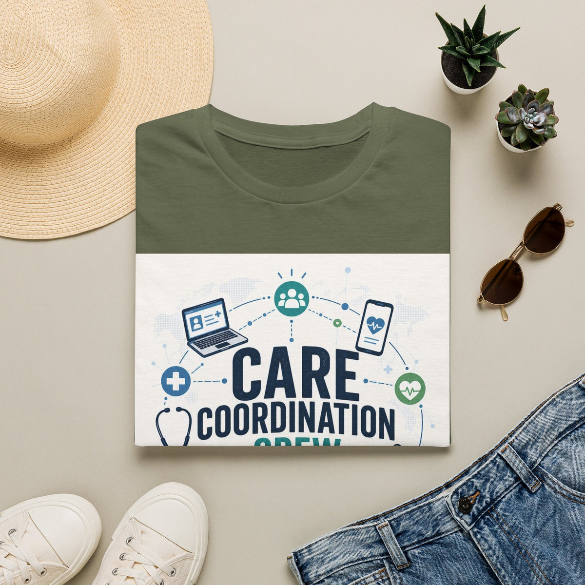T Shirt Graphic Featuring Modern Aesthetic Care Coordination Crew