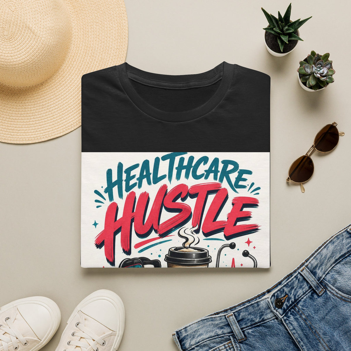 Dynamic T Shirt Design Featuring Healthcare Hustle Text