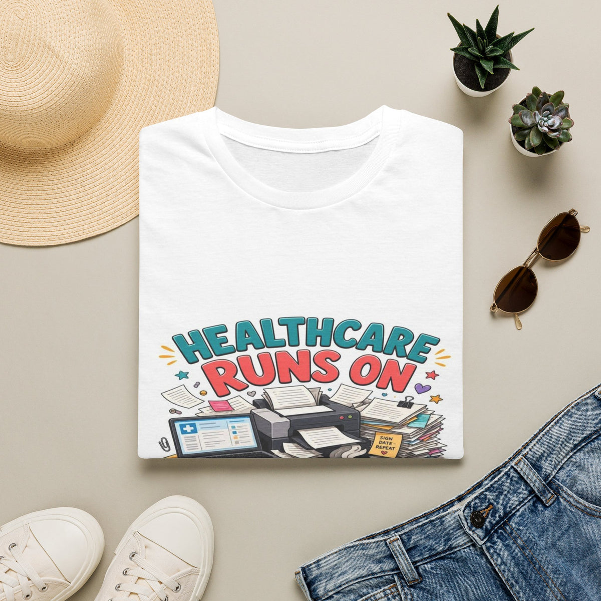 Humorous T-shirt Design Highlighting Healthcare's Paperwork Chaos- Graphic Tees
