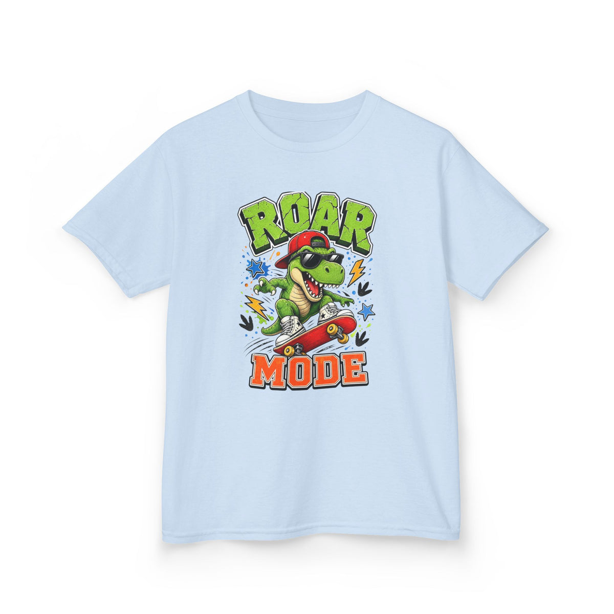 Kids Tee — "Roar Mode" Skateboarding Dino Graphic Shirt