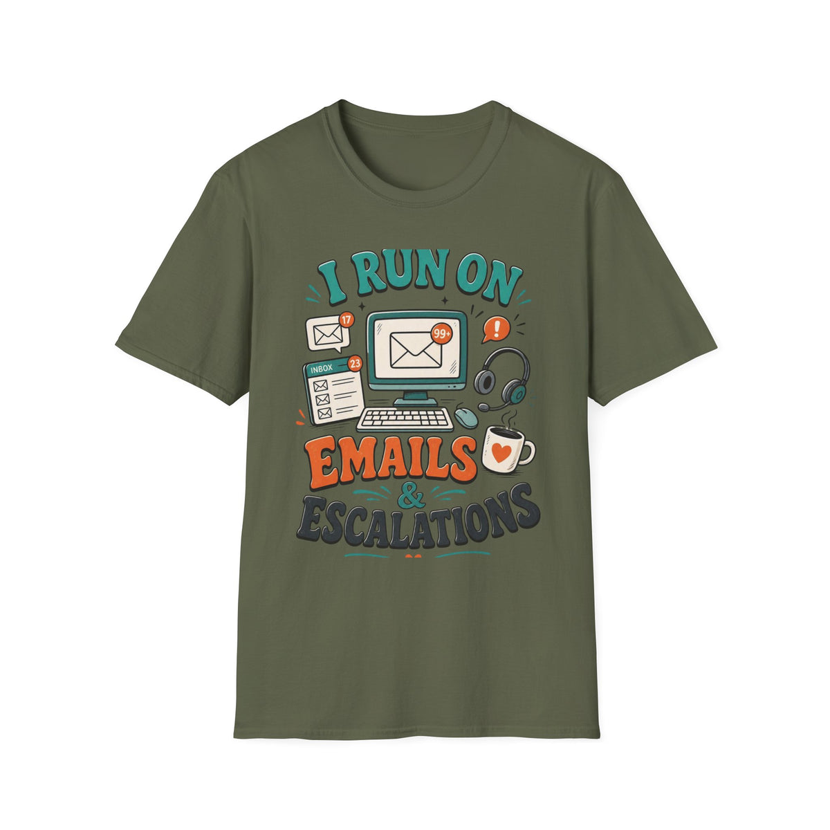 Bold T Shirt Design With Playful Email And Coffee Illustrations