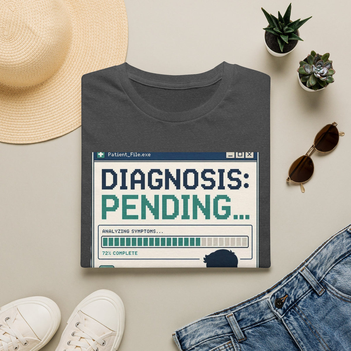 Humorous T Shirt Design Featuring Doctor's Chart Diagnosis Pending