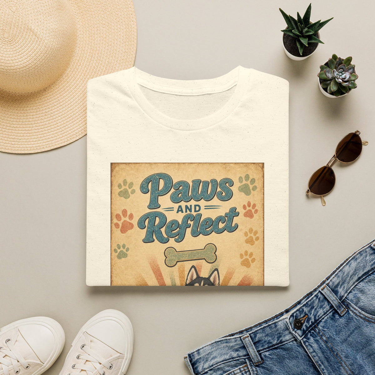 Paws and Reflect Dog Graphic T-Shirt — Retro Pup Pawprint Tee