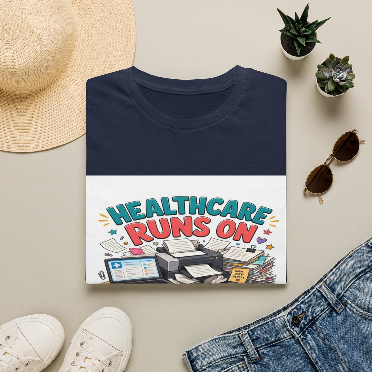 Humorous T-shirt Design Highlighting Healthcare's Paperwork Chaos- Graphic Tees