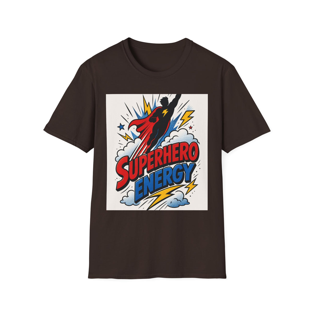 Dynamic Superhero Silhouette Soaring Through Colorful Clouds