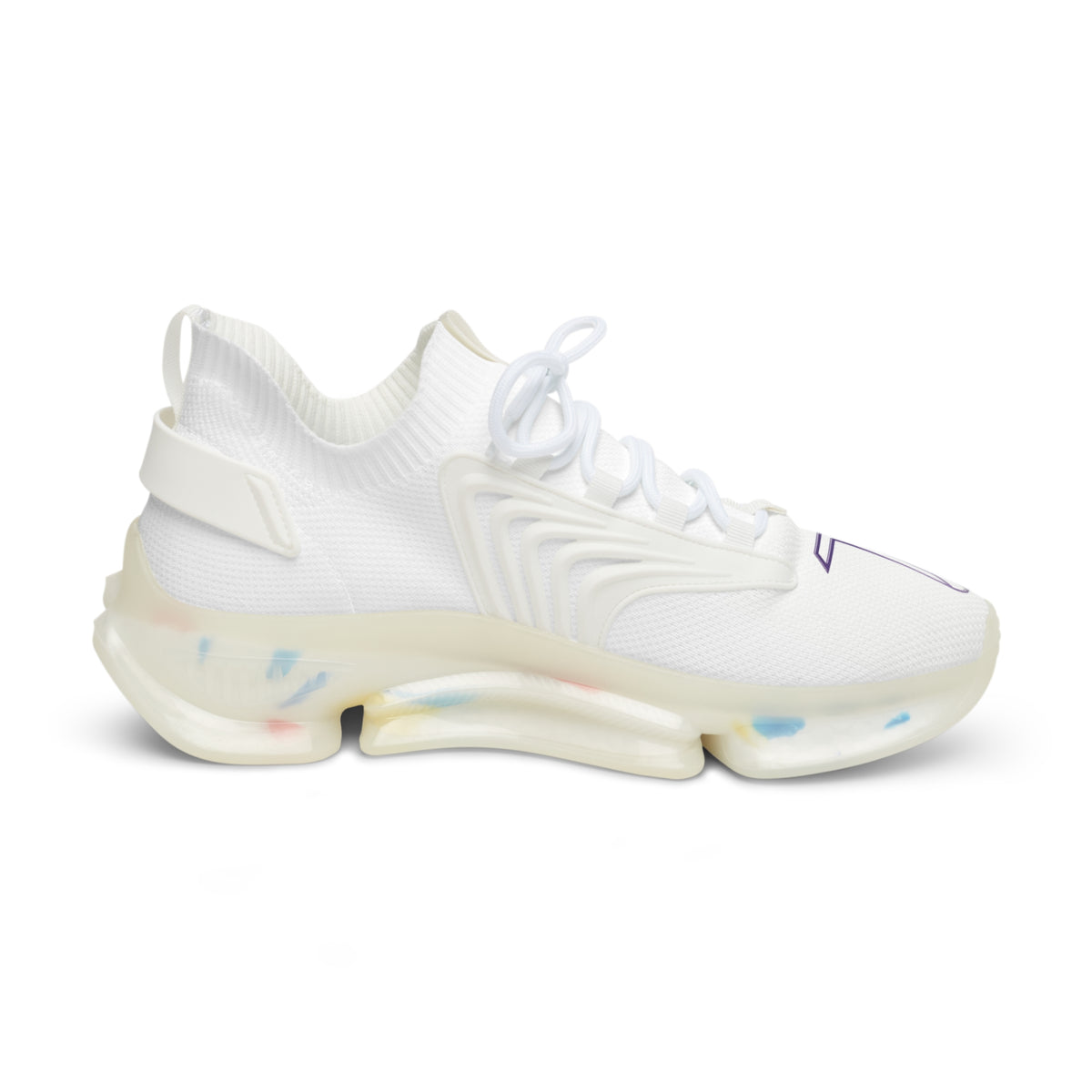 Men White Mesh Sneakers — Lightweight Athletic Shoes with Purple Accent & Cushioned Sole