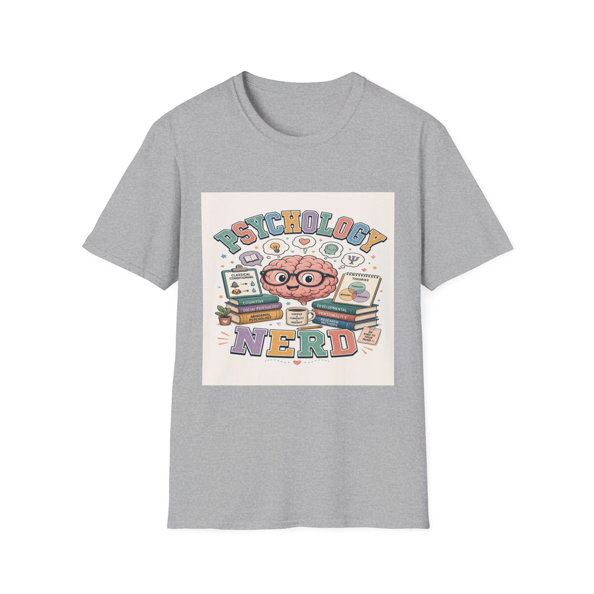 Playful Psychology Nerd T-Shirt Design Featuring Brain And Books- Graphic Tees