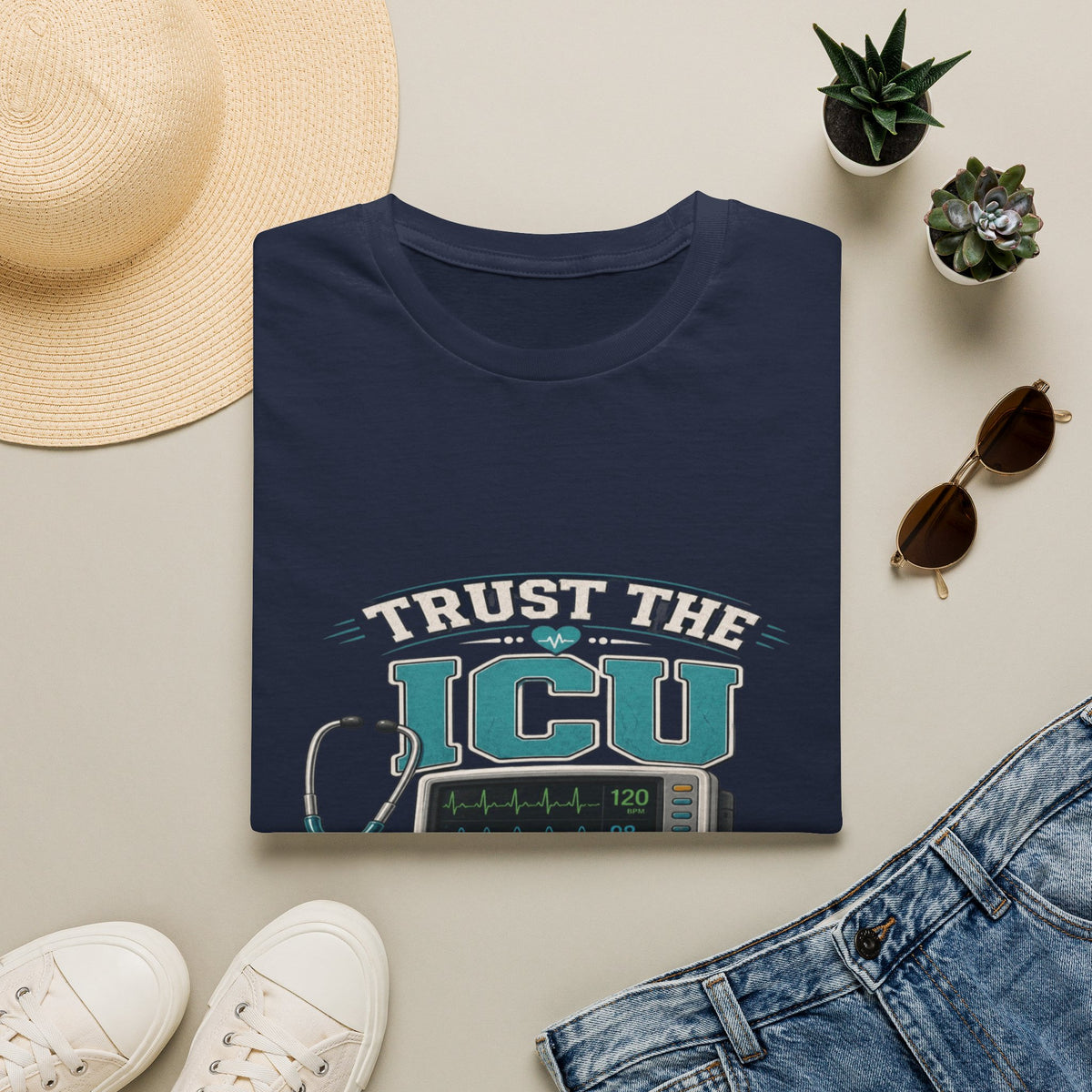 Bold T-Shirt Design Featuring Trust The ICU Nurse Phrase- Graphic Tees