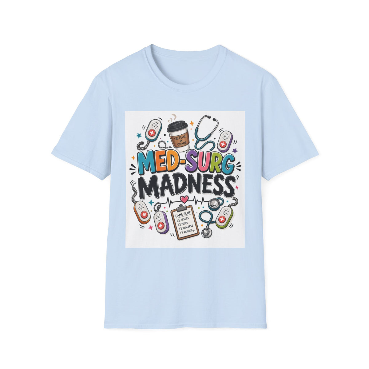 Vibrant T Shirt Design Featuring MED SURG MADNESS Phrase (1)