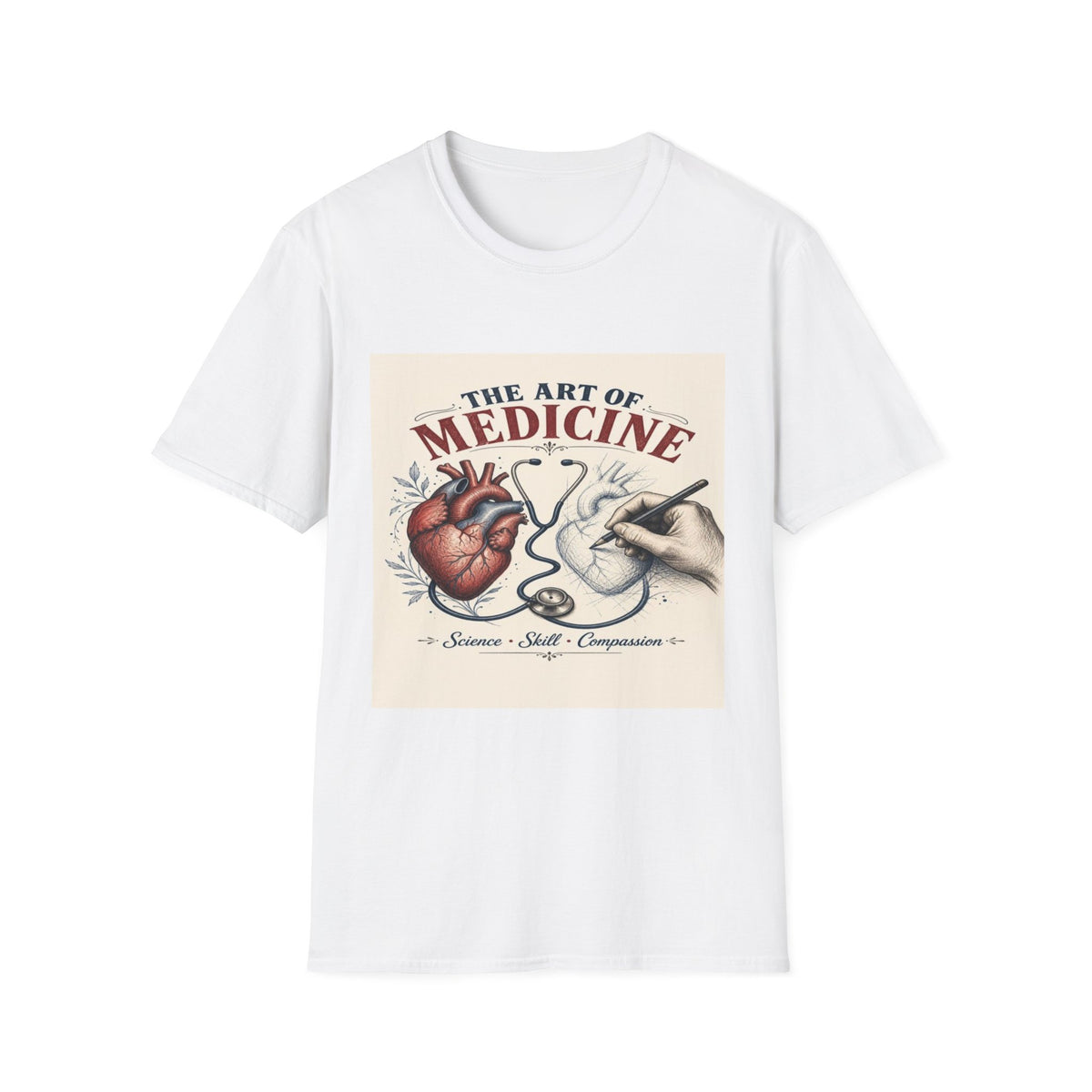 T-shirt Design Featuring Anatomical Heart And Sketching Hand- Graphic Tees