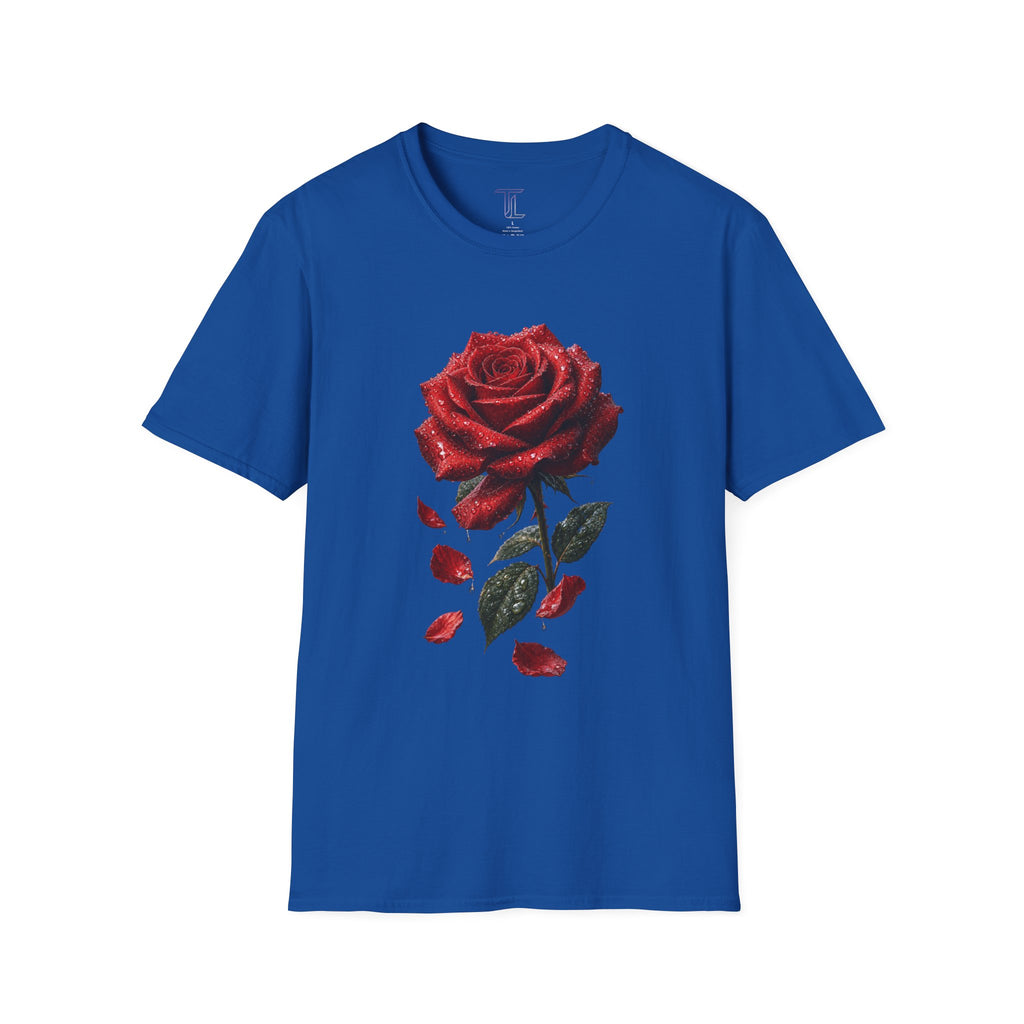 Red Rose Graphic T-Shirt — Falling Petals Floral Tee