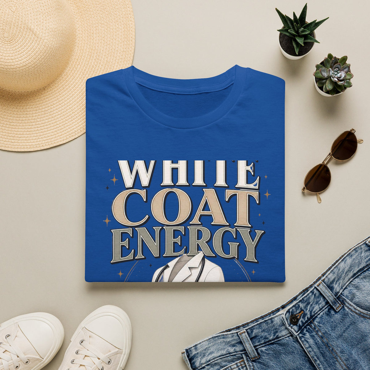 Elegant T Shirt Design Featuring White Coat Energy Typography