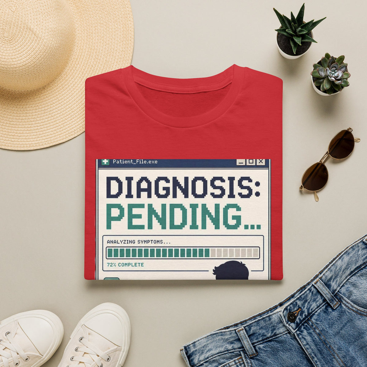 Humorous T Shirt Design Featuring Doctor's Chart Diagnosis Pending