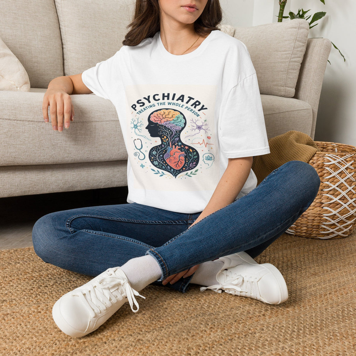 Colorful Brain And Heart In Human Silhouette With Text- Graphic Tees