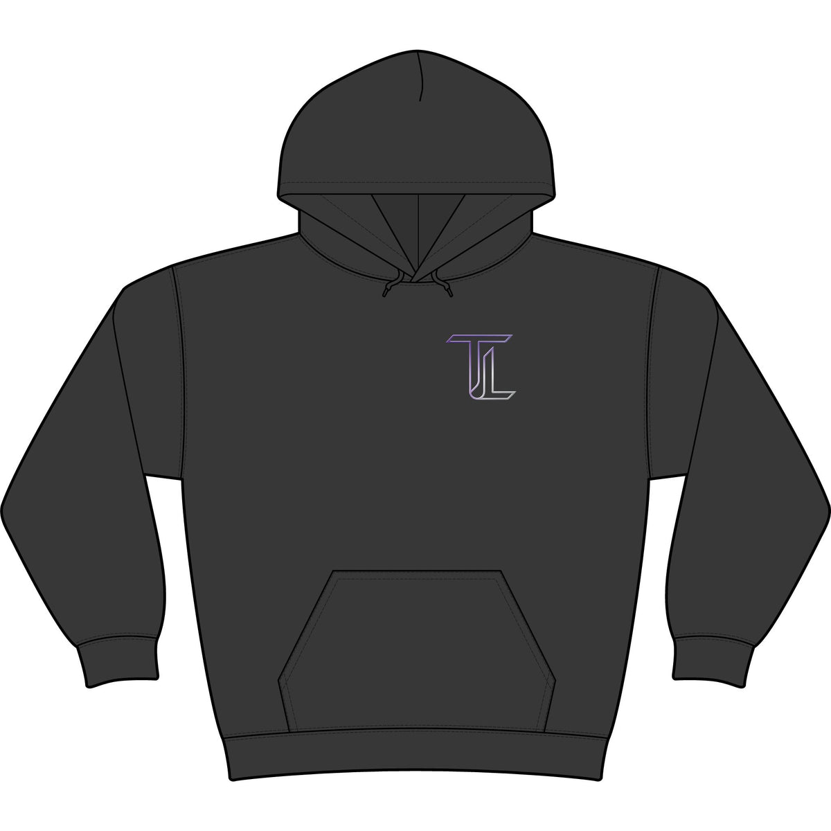 Minimal Monogram 'TL' Black Hoodie — Small Chest Logo Pullover