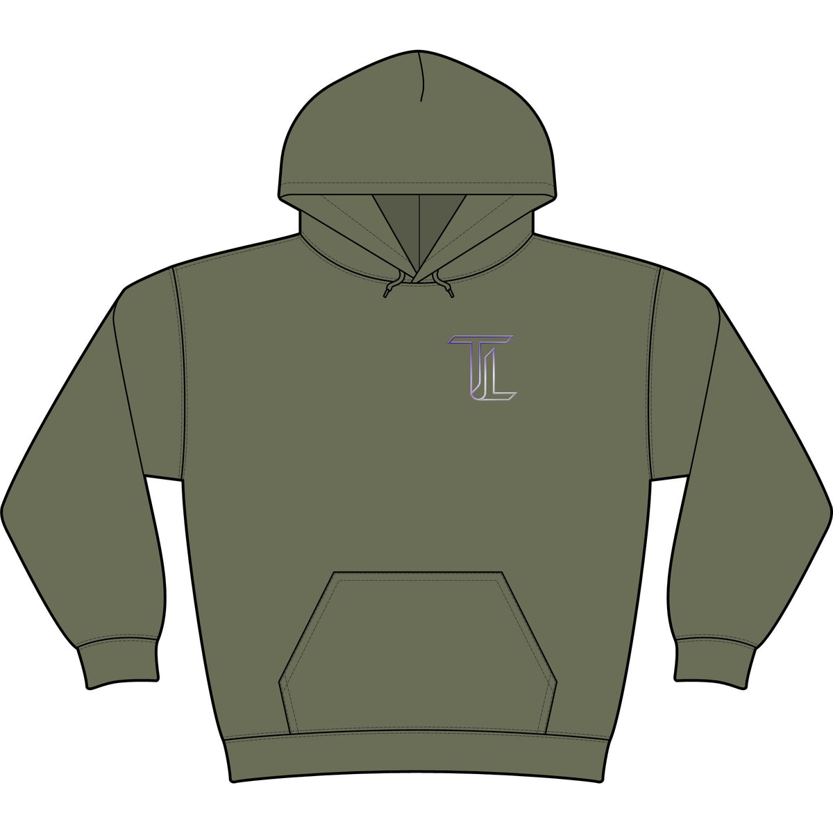 Minimal Monogram 'TL' Black Hoodie — Small Chest Logo Pullover