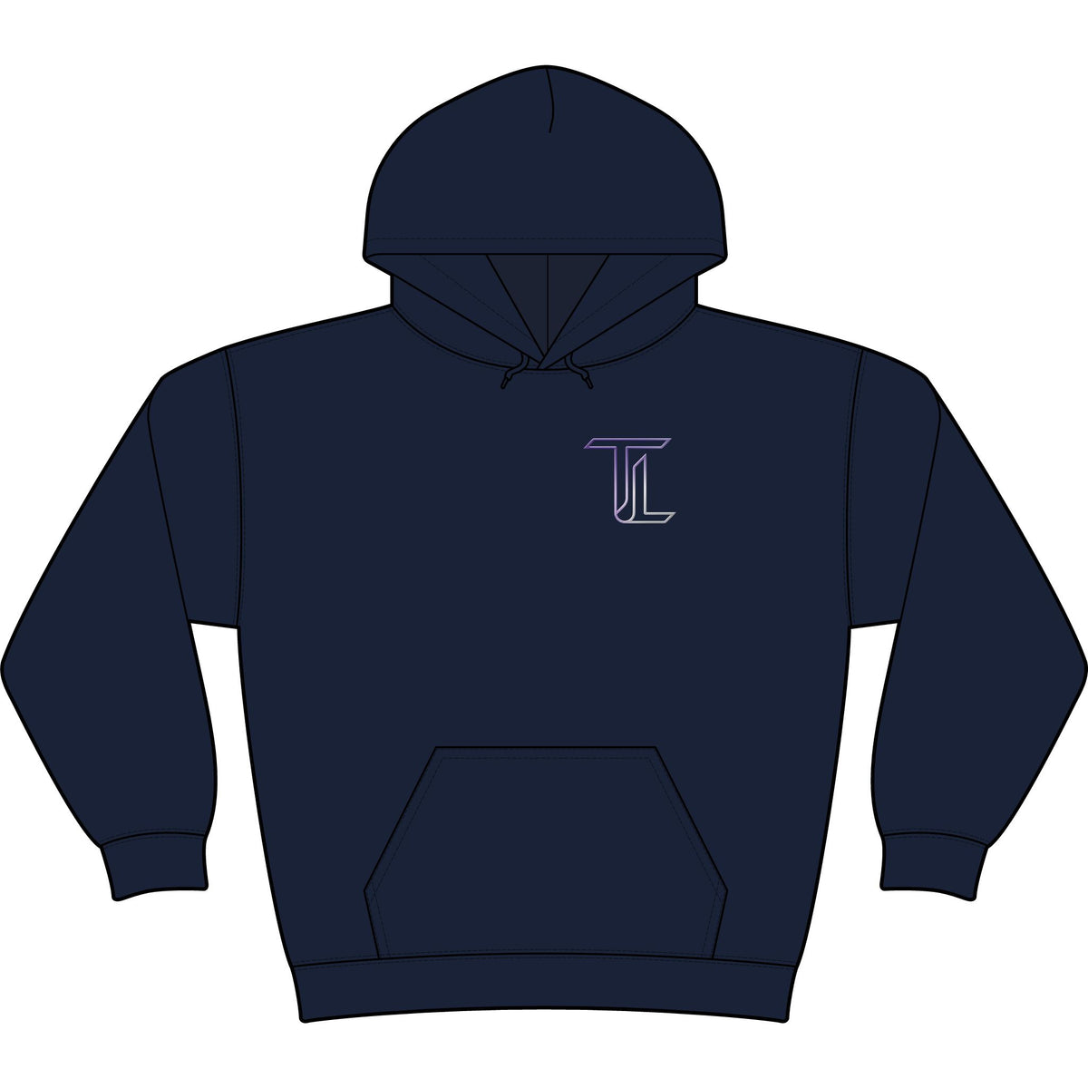 Minimal Monogram 'TL' Black Hoodie — Small Chest Logo Pullover