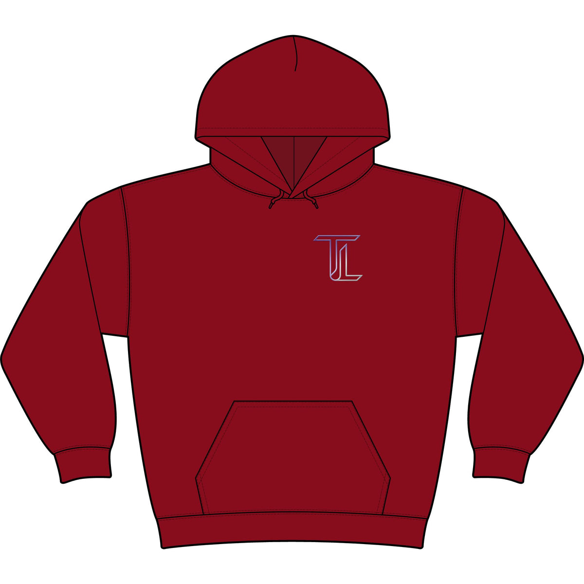 Minimal Monogram 'TL' Black Hoodie — Small Chest Logo Pullover