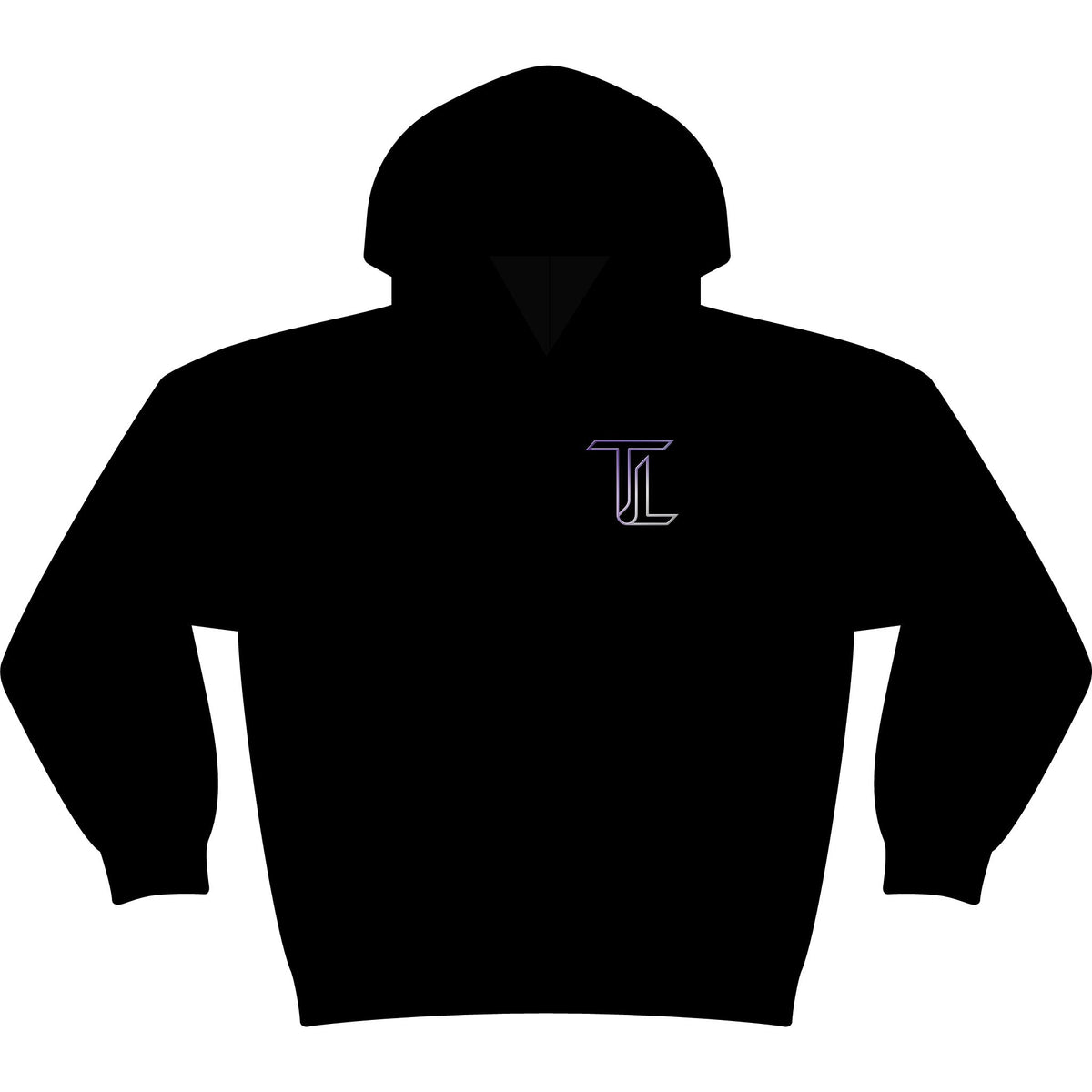 Minimal Monogram 'TL' Black Hoodie — Small Chest Logo Pullover