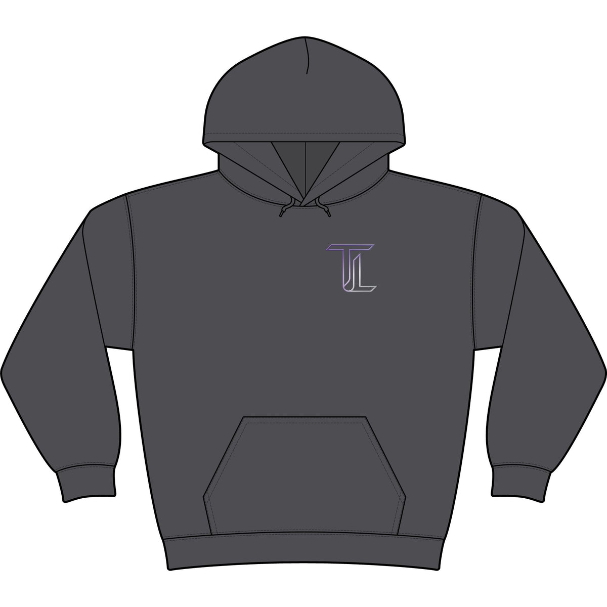Minimal Monogram 'TL' Black Hoodie — Small Chest Logo Pullover