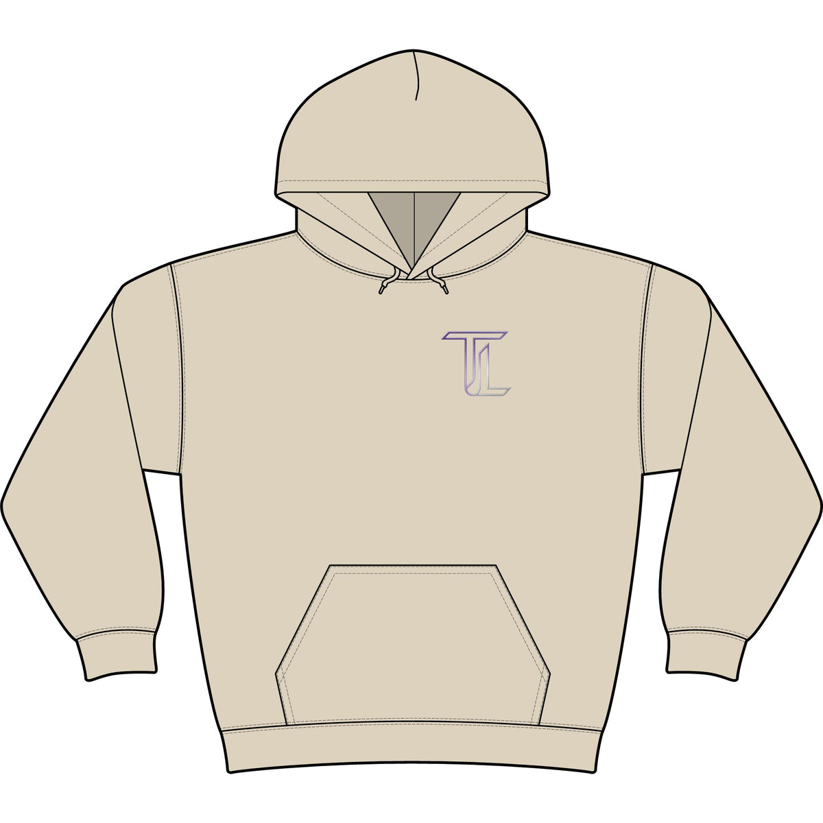 Minimal Monogram 'TL' Black Hoodie — Small Chest Logo Pullover